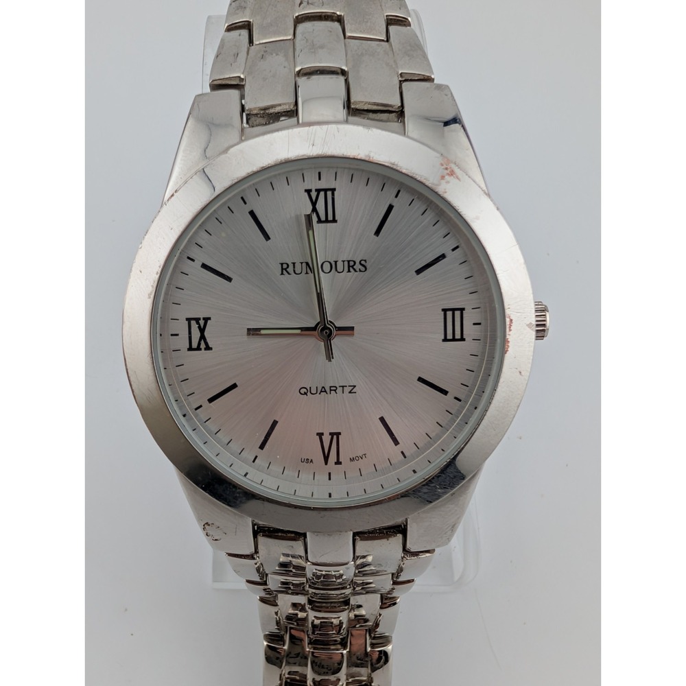Rumours Watch Men 41mm‎ Case Silver 8" Band- New Battery